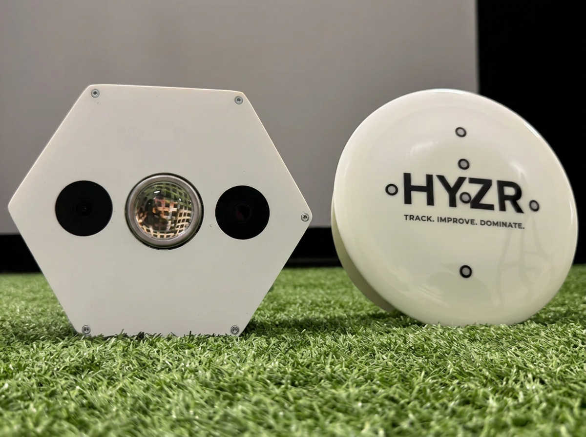HYZR One launch monitor and HYZR disc — Track. Improve. Dominate.